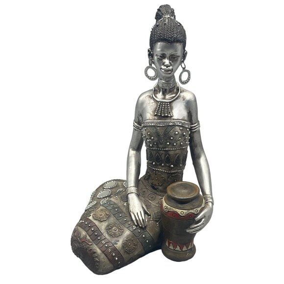 Native African Tribal Princess Queen Statue figure 10" embossed embellished READ - Picture 1 of 8